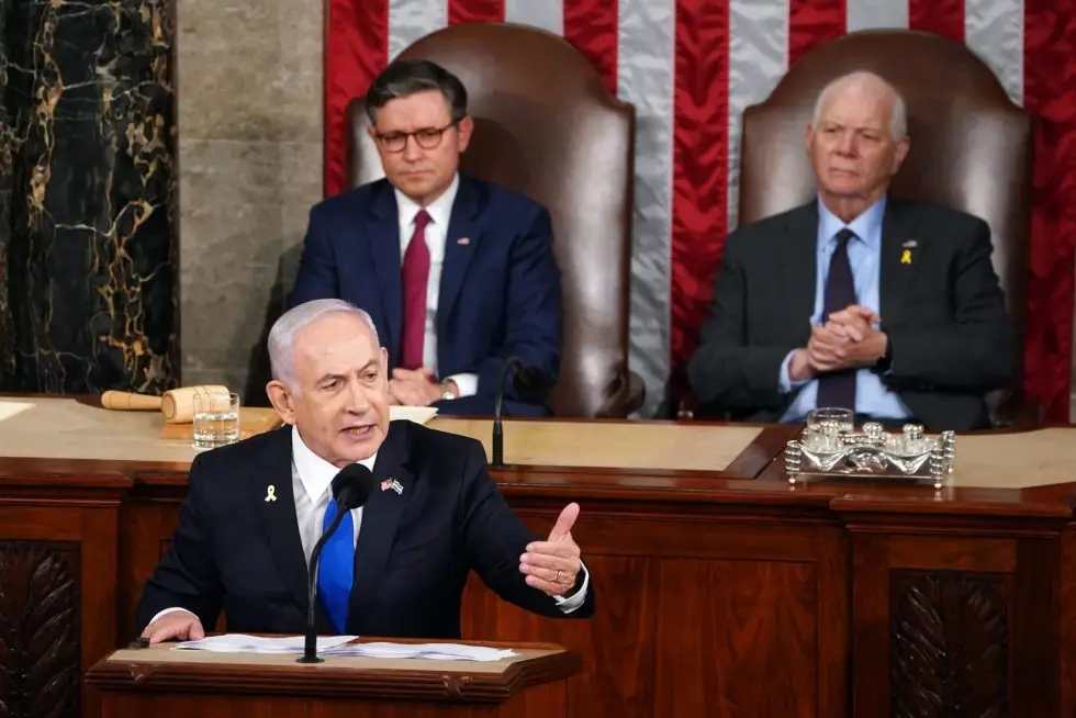 El primer ministro de Israel, Benjamín Netanyahu, participa en una sesión del Congreso de EE.UU., este 24 de julio de 2024, en el Capitolio, en Washington. EFE/Will Oliver